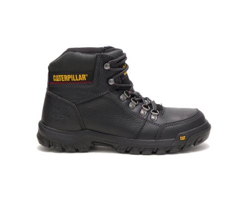 Black Caterpillar Outline Steel Toe Work Boot - Men's Work Boots Egypt FJBJ3UK