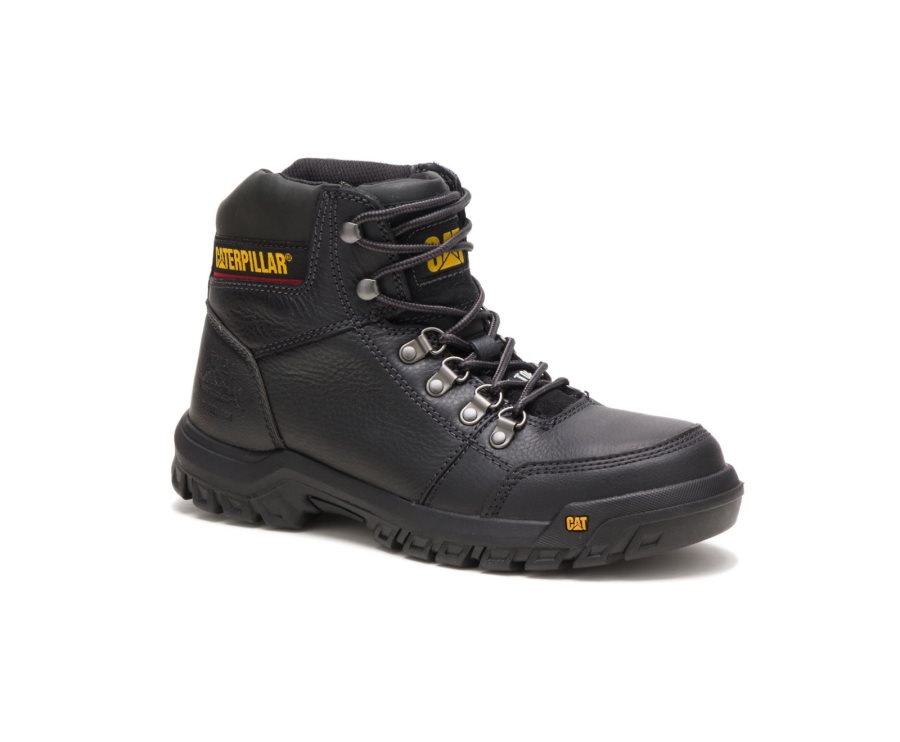 Black Caterpillar Outline Steel Toe Work Boot - Men's Work Boots Egypt FJBJ3UK