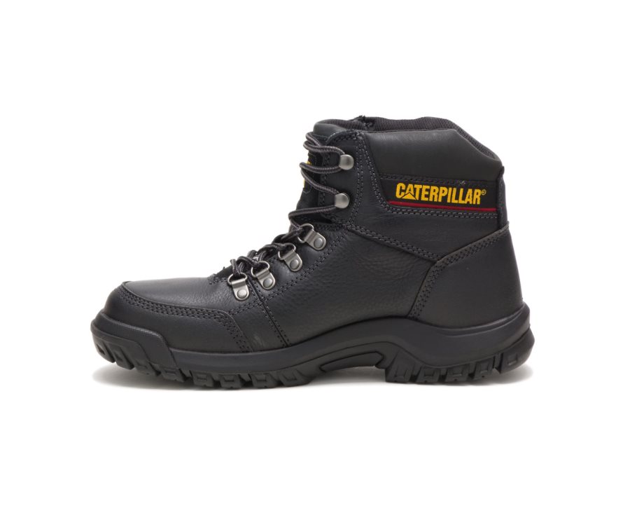 Black Caterpillar Outline Steel Toe Work Boot - Men's Work Boots Egypt FJBJ3UK