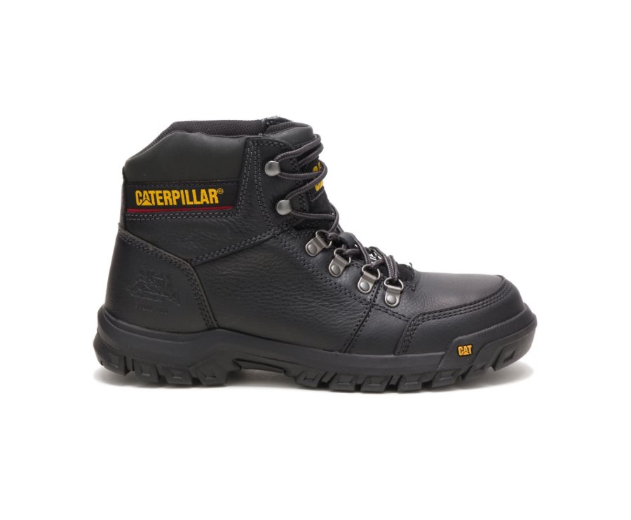 Black Caterpillar Outline Steel Toe Work Boot - Men\'s Work Boots Egypt FJBJ3UK