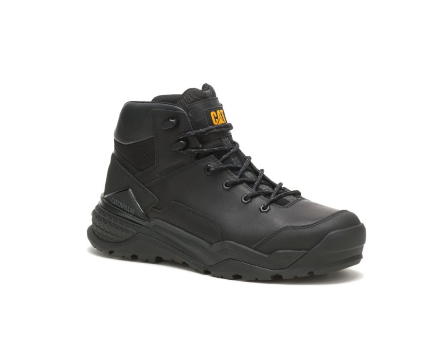 Black Caterpillar Provoke Mid Waterproof Work Boot - Men's Work Boots Egypt CPXVQE9