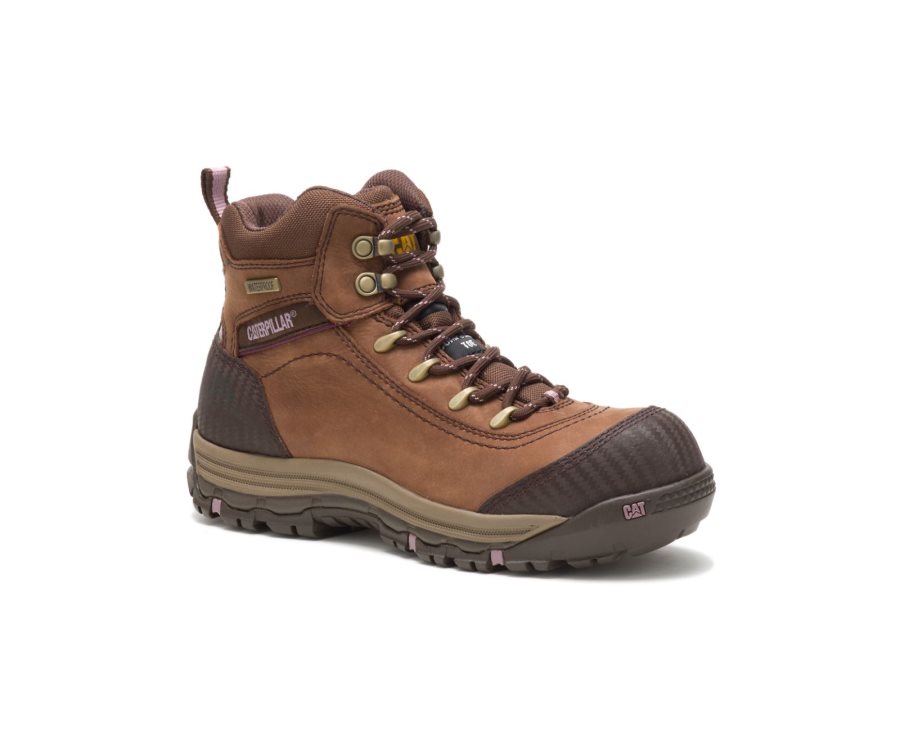 Brown Caterpillar Ally Waterproof Composite Toe Work Boot - Women's Work Boots Egypt U1TD4UU