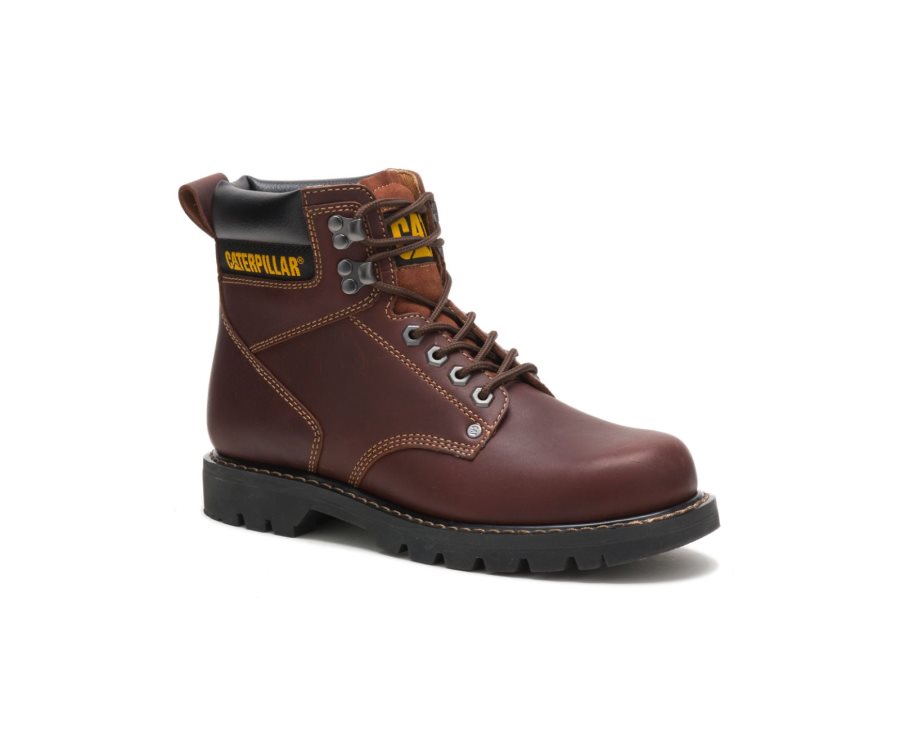 Brown Caterpillar Second Shift Work Boot - Men's Work Boots Egypt SQMEXM2