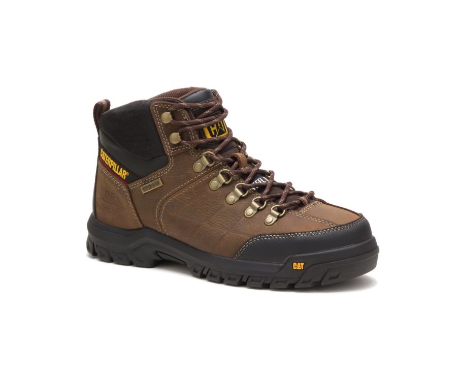 Brown Caterpillar Threshold Waterproof Steel Toe Work Boot - Men's Work Boots Egypt 9L6AAF6