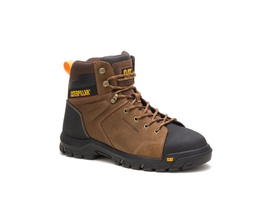 Brown Caterpillar Wellspring Waterproof Metatarsal Guard Steel Toe Work Boot - Men's Work Boots Egypt JG1UQ4N