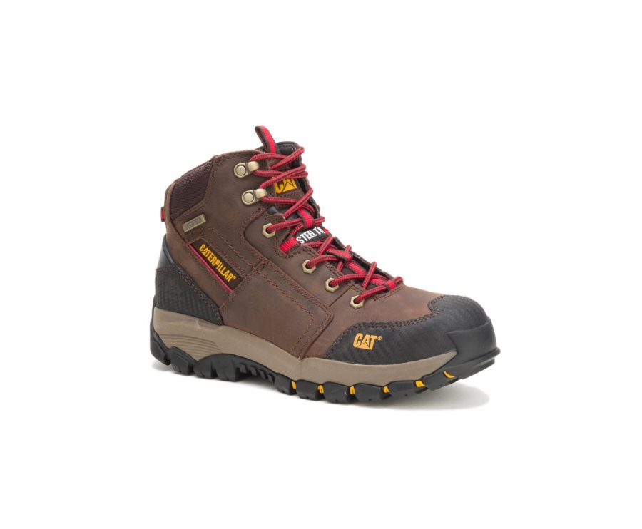 Brown / Red Caterpillar Navigator Mid Waterproof Steel Toe Work Boot - Men's Work Boots Egypt QRWAMO3