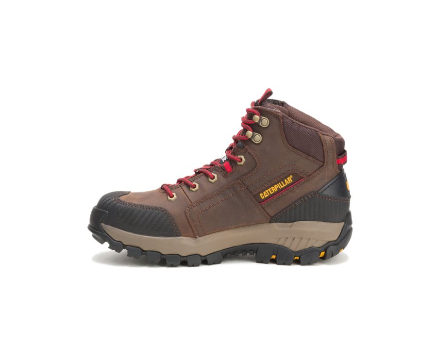 Brown / Red Caterpillar Navigator Mid Waterproof Steel Toe Work Boot - Men's Work Boots Egypt QRWAMO3