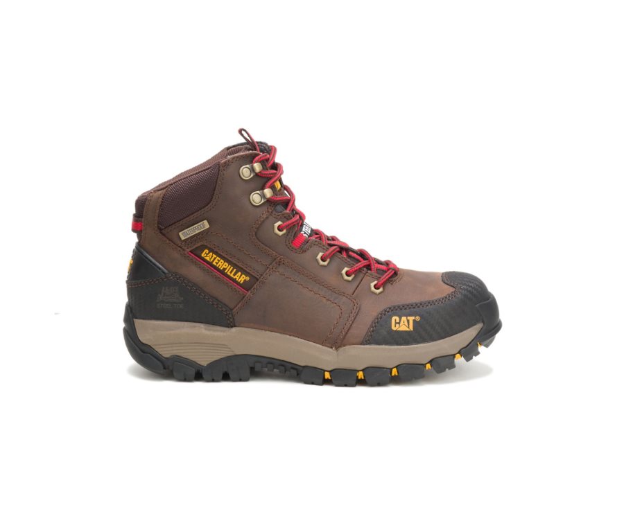 Brown / Red Caterpillar Navigator Mid Waterproof Steel Toe Work Boot - Men\'s Work Boots Egypt QRWAMO3