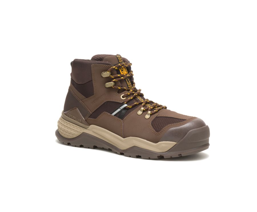 Chocolate Caterpillar Provoke Mid Waterproof Alloy Toe Work Boot - Men's Work Boots Egypt VECM29B