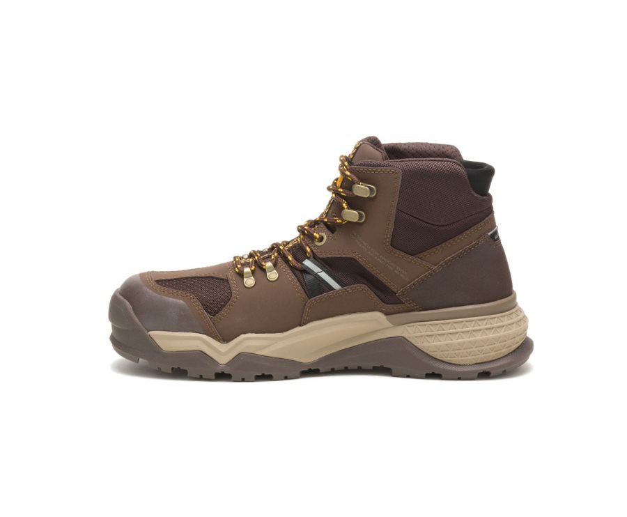 Chocolate Caterpillar Provoke Mid Waterproof Alloy Toe Work Boot - Men's Work Boots Egypt VECM29B