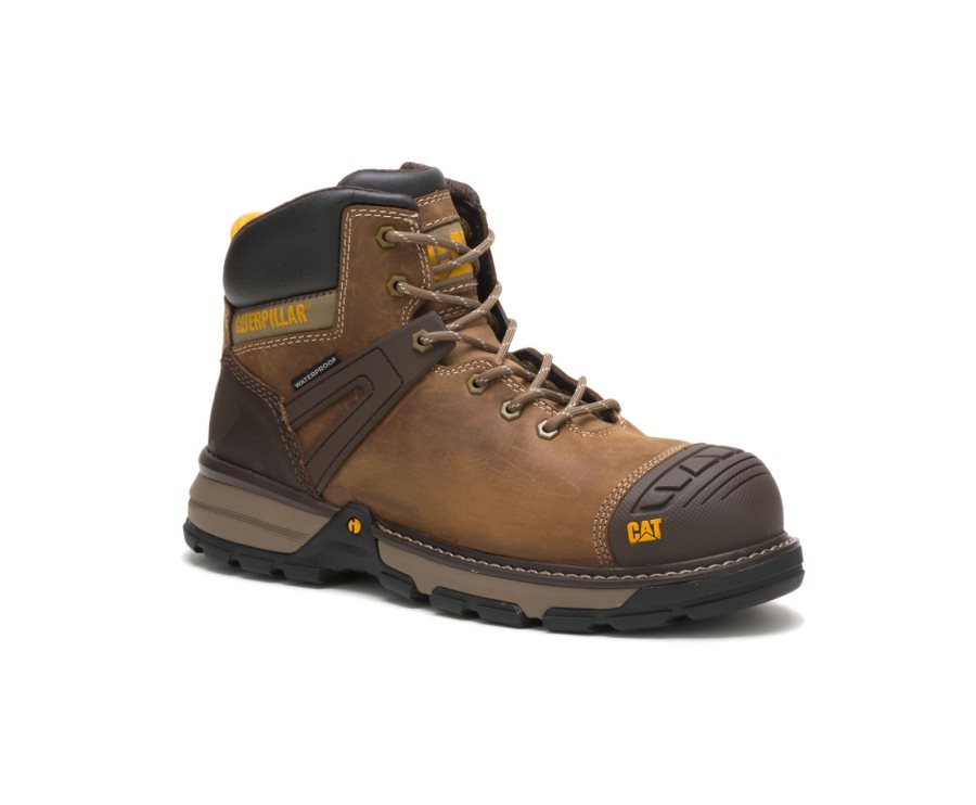 Dark Biege Caterpillar Excavator Superlite Waterproof Nano Toe Work Boot - Men's Work Boots Egypt BY52902