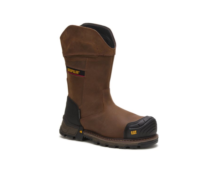 Dark Brown Caterpillar Excavator XL Pull On Waterproof Composite Toe Work Boot - Men's Work Boots Egypt XGCQNQU