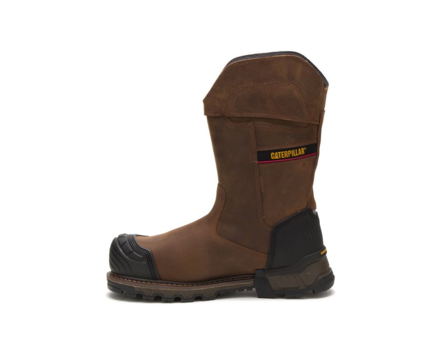 Dark Brown Caterpillar Excavator XL Pull On Waterproof Composite Toe Work Boot - Men's Work Boots Egypt XGCQNQU