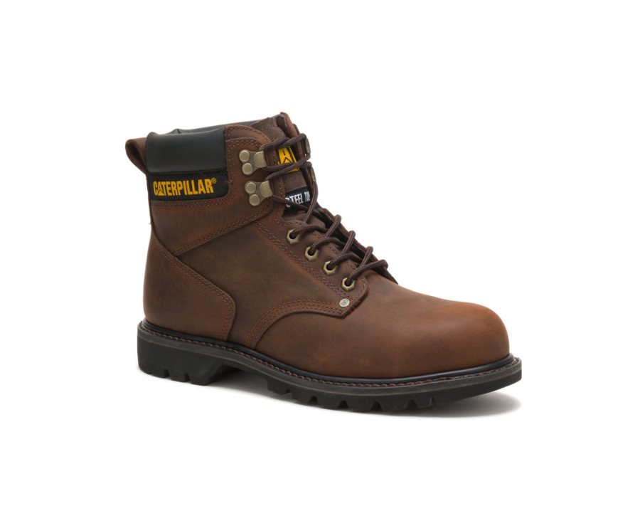 Dark Brown Caterpillar Second Shift Steel Toe Work Boot - Men's Work Boots Egypt K04PI8N