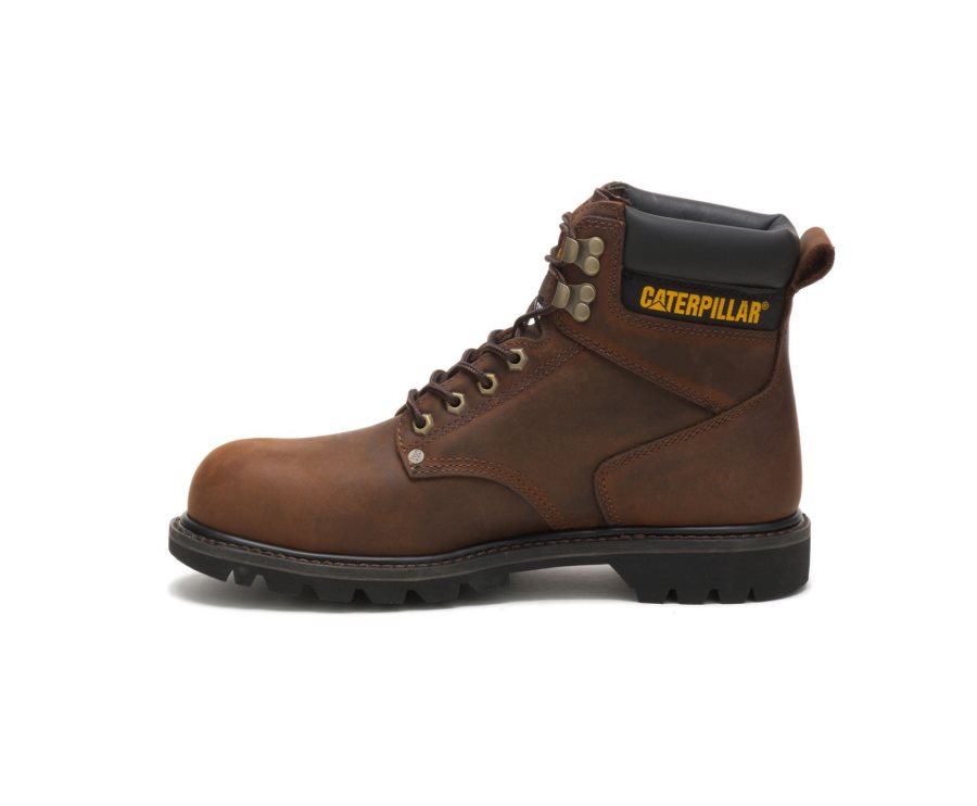 Dark Brown Caterpillar Second Shift Steel Toe Work Boot - Men's Work Boots Egypt K04PI8N