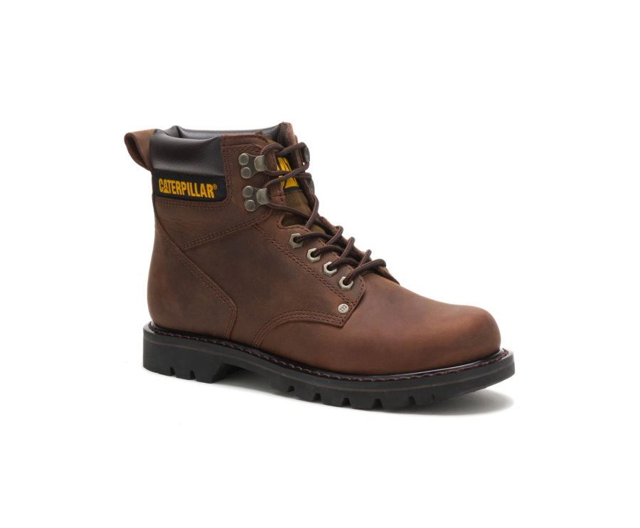 Dark Brown Caterpillar Second Shift Work Boot - Men's Work Boots Egypt YSFYFOW