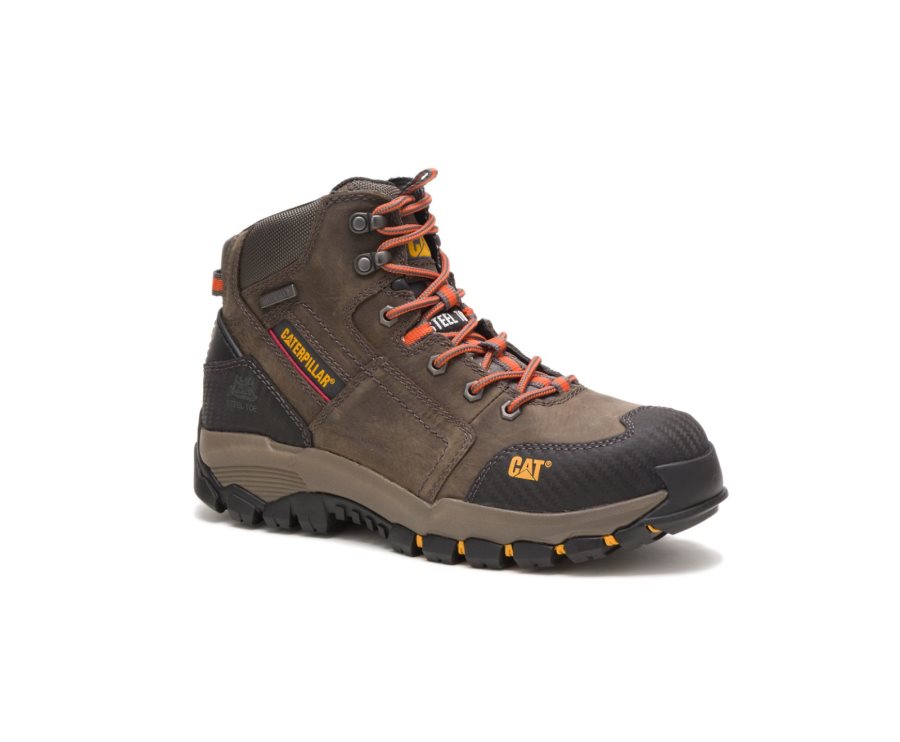 Dark Grey Caterpillar Navigator Mid Waterproof Steel Toe Work Boot - Men's Work Boots Egypt ZGK0PFL