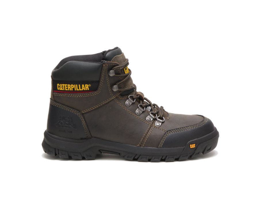 Dark Grey Caterpillar Outline Steel Toe Work Boot - Men\'s Work Boots Egypt QMCMEHE